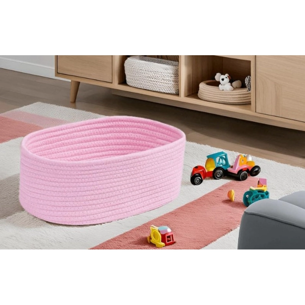 Cotton Oval 10x7x5 Inch Bedside Organizer (Pink) - Image 4