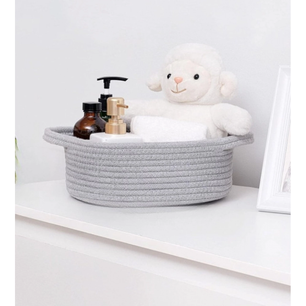 Cotton 8x3 Inch Round Bedside Organizer (Gray) - Image 4