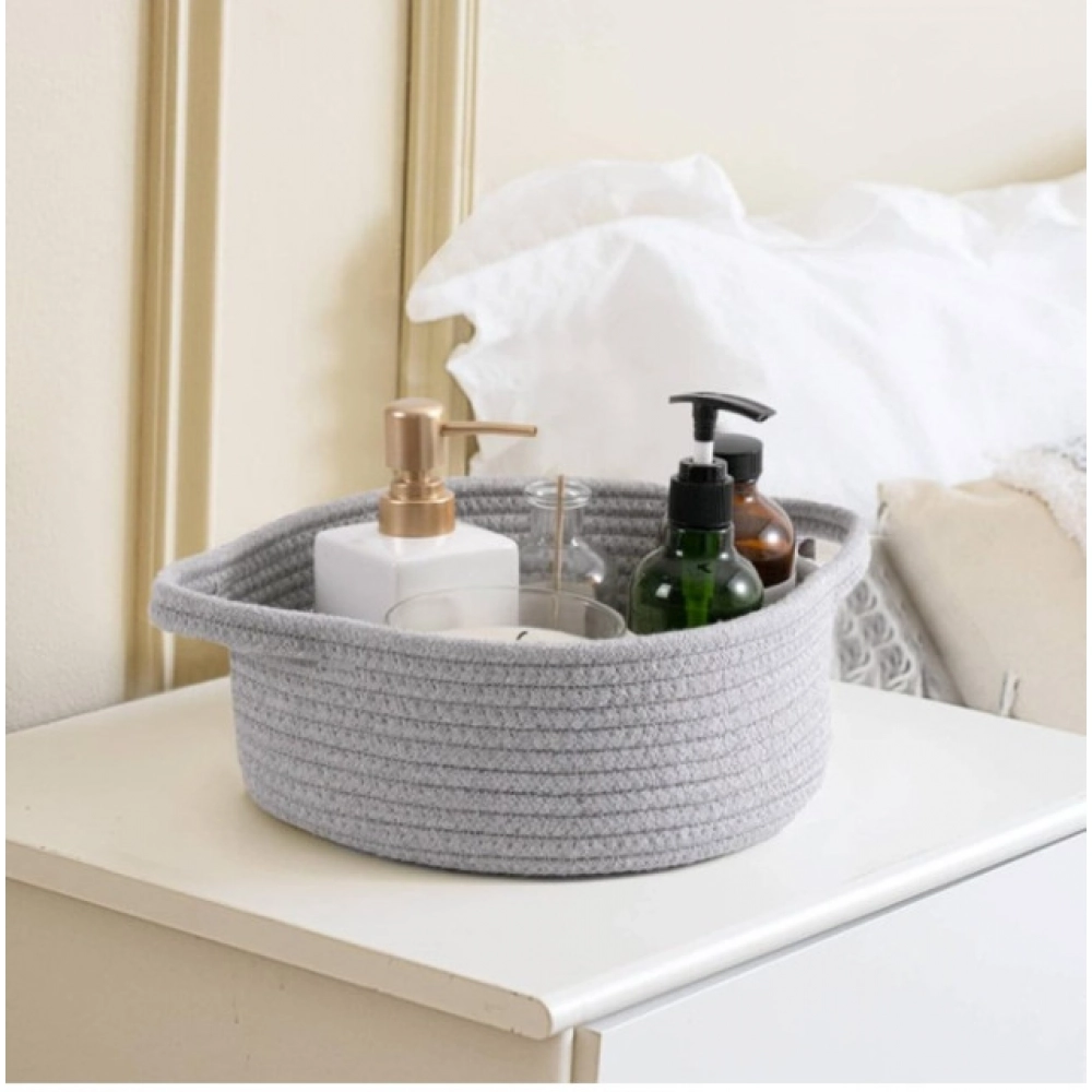 Cotton 8x3 Inch Round Bedside Organizer (Gray) - Image 3
