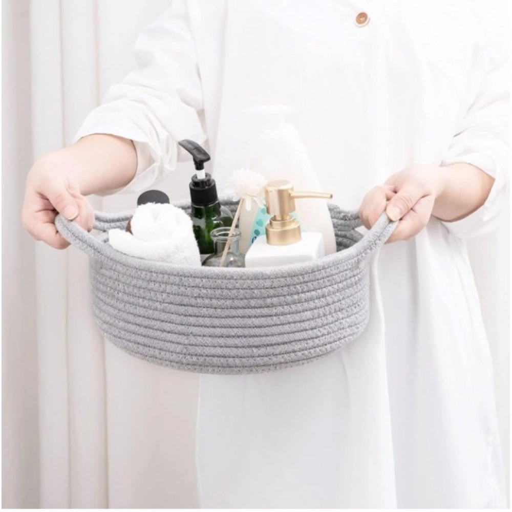 Cotton 8x3 Inch Round Bedside Organizer (Gray) - Image 2