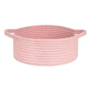 Cotton 8x3 Inch Round Bedside Organizer (Pink)