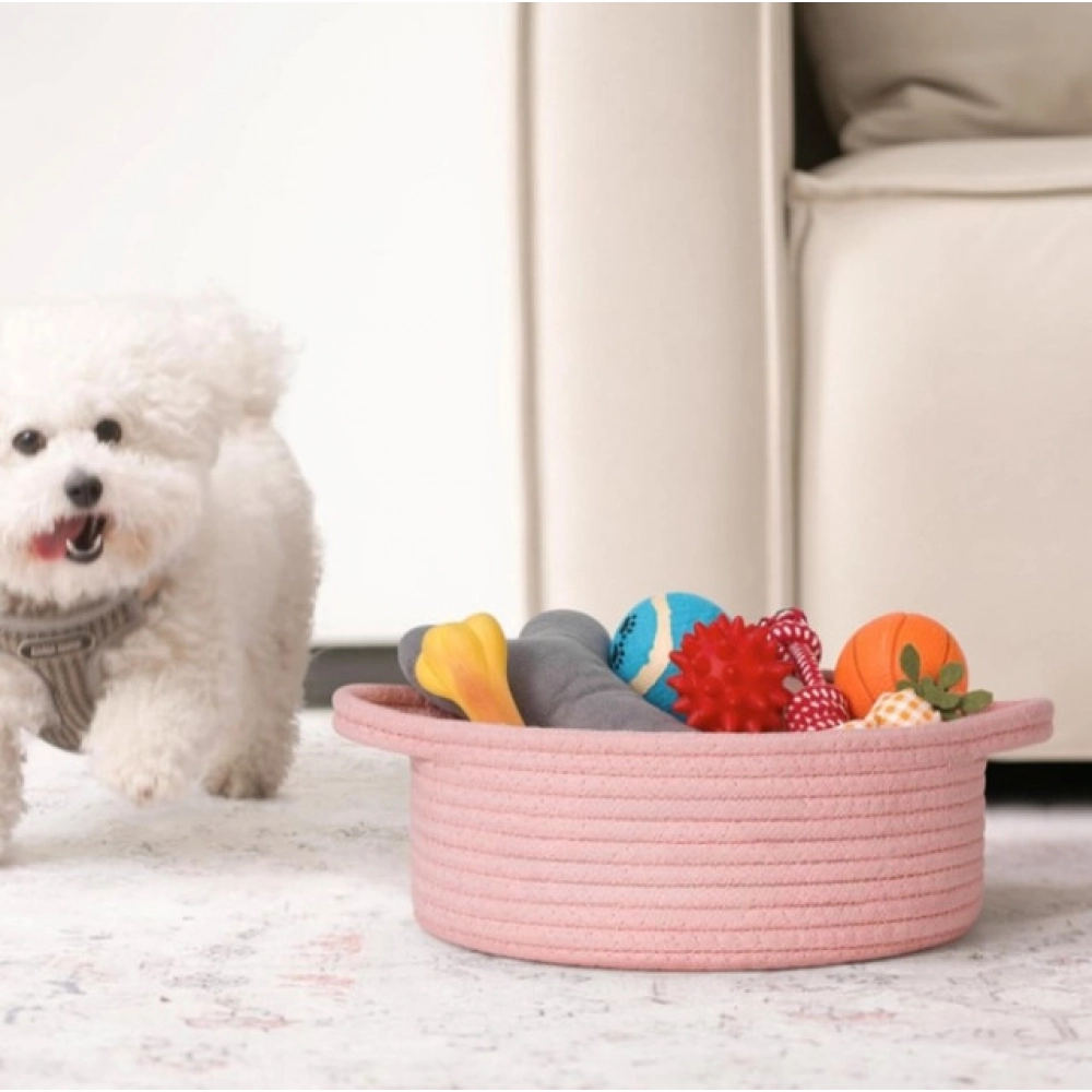 Cotton 8x3 Inch Round Bedside Organizer (Pink) - Image 3