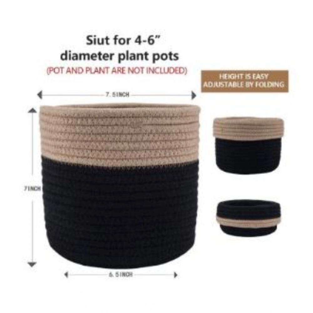 Cotton Flower Pot (Beige Black) - Image 4