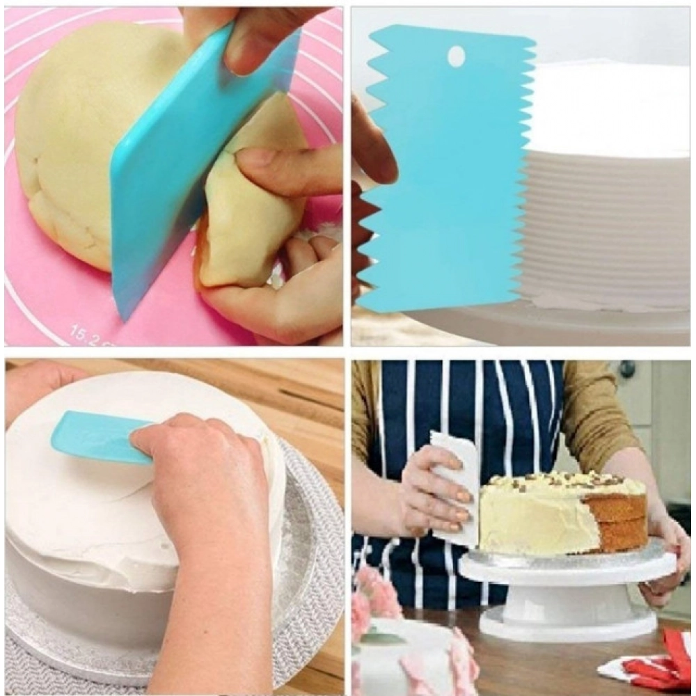 Pack of 5_Plastic Dough And Cake Scraper Set – 3 Pieces (Color: Assorted)) - Image 4