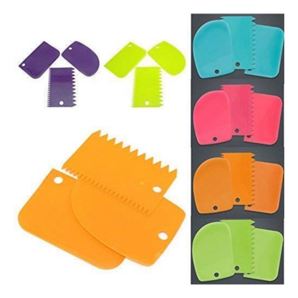 Pack of 5_Plastic Dough And Cake Scraper Set – 3 Pieces (Color: Assorted)) - Image 2