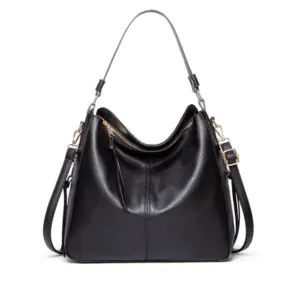 Women's PU Leather Zipper Handbag (Black)