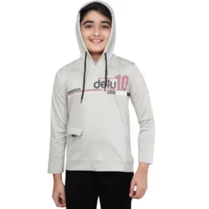 Boy's Cotton Printeded Hooded Neck Hoodies (Grey )