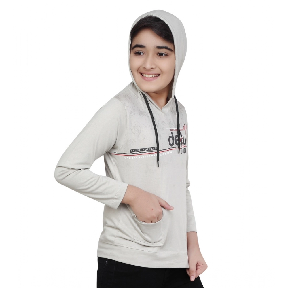 Boy's Cotton Printeded Hooded Neck Hoodies (Grey ) - Image 3