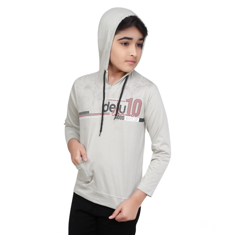 Boy's Cotton Printeded Hooded Neck Hoodies (Grey ) - Image 5