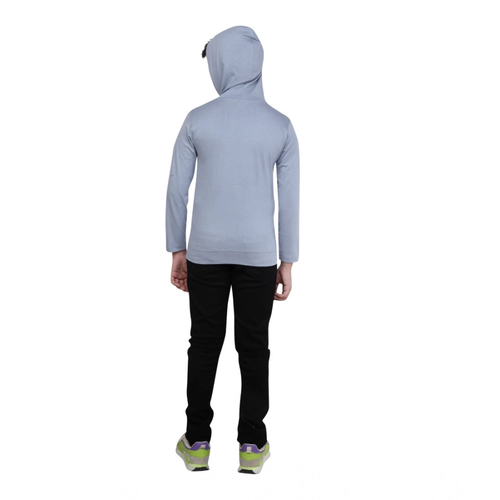 Boy's Cotton Printeded Hooded Neck Hoodies (Steel Blue) - Image 2