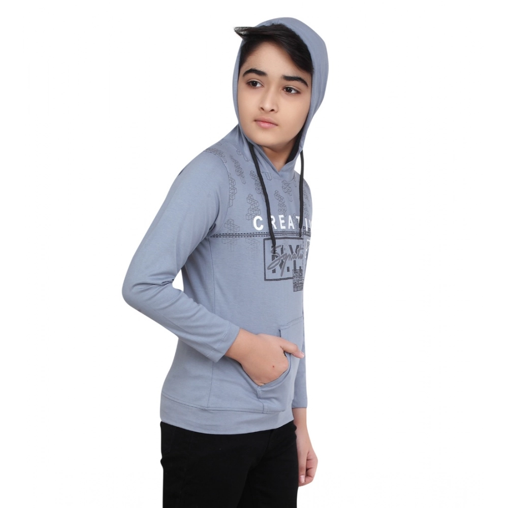 Boy's Cotton Printeded Hooded Neck Hoodies (Steel Blue) - Image 3