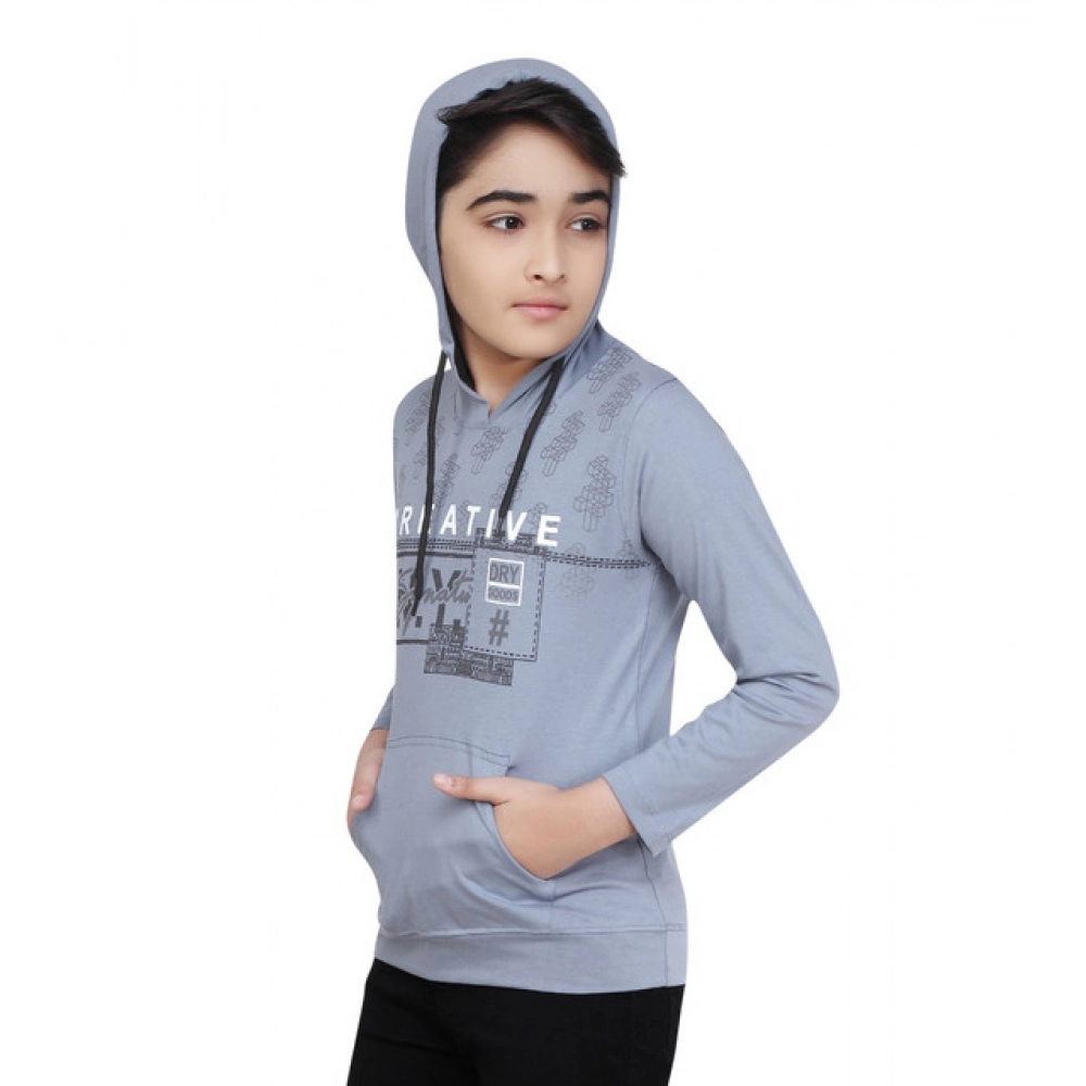 Boy's Cotton Printeded Hooded Neck Hoodies (Steel Blue) - Image 5