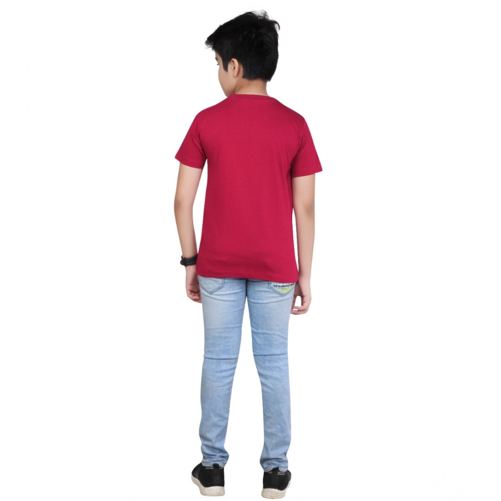 Boy's Cotton Grapic Printed Round Neck T-Shirt (Marron) - Image 2