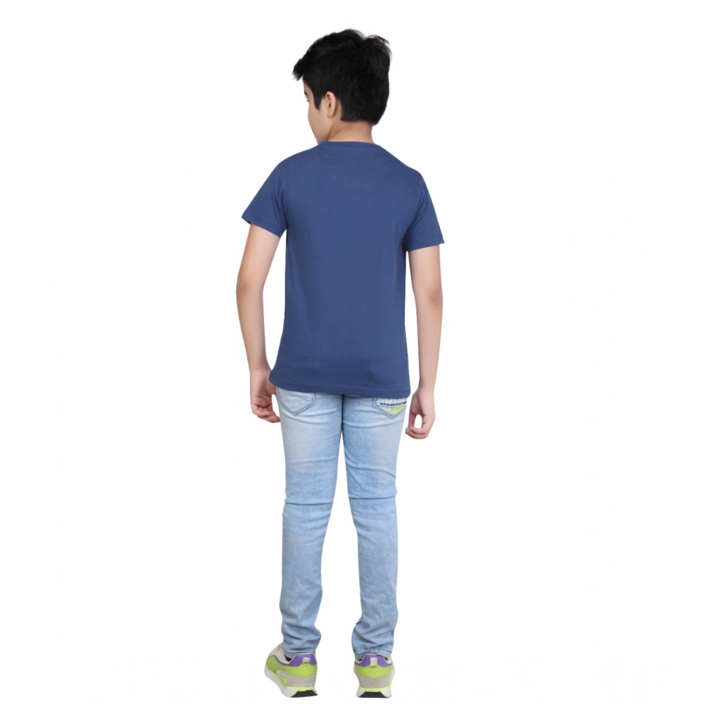 Boy's Cotton Grapic Printed Round Neck T-Shirt (Blue) - Image 2