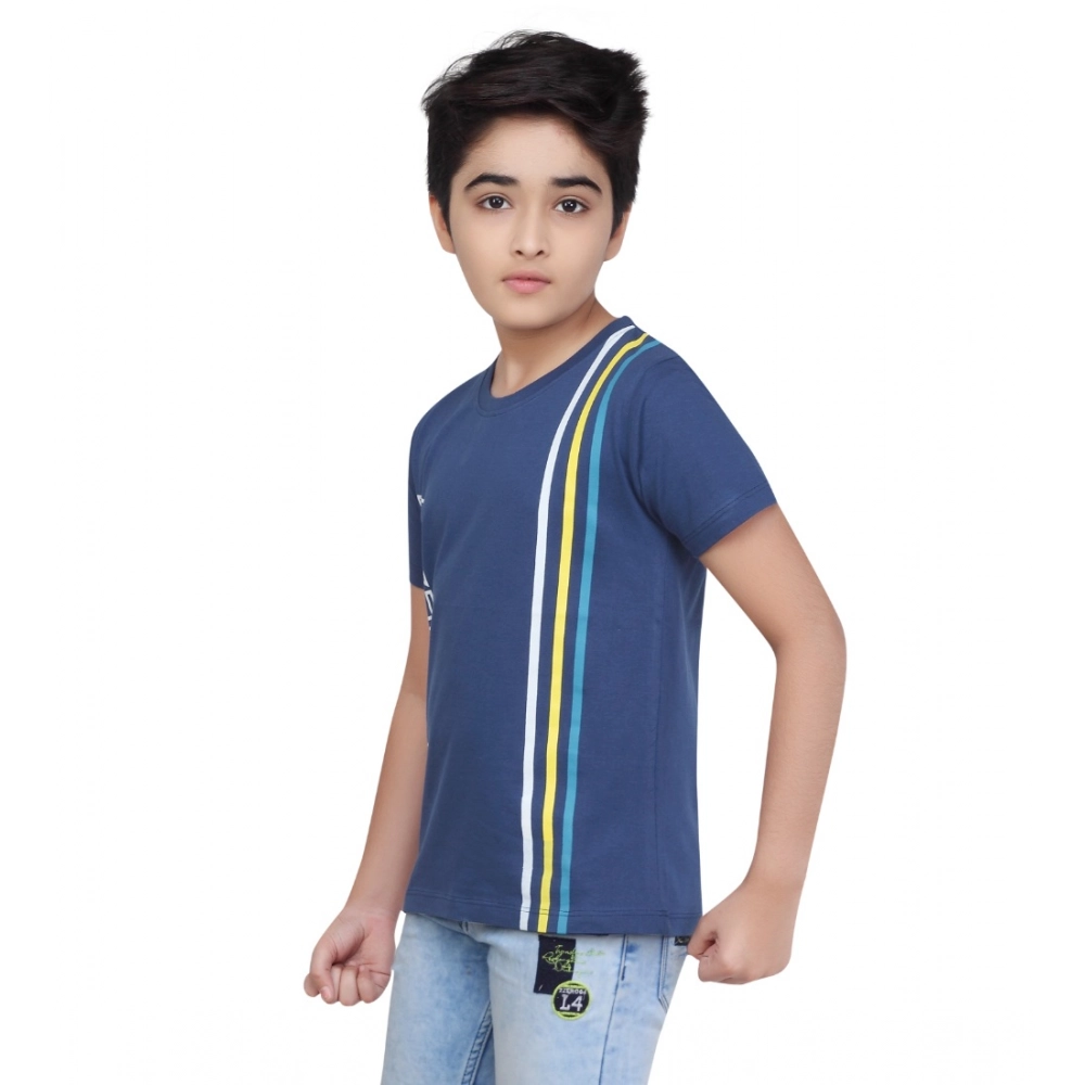 Boy's Cotton Grapic Printed Round Neck T-Shirt (Blue) - Image 3