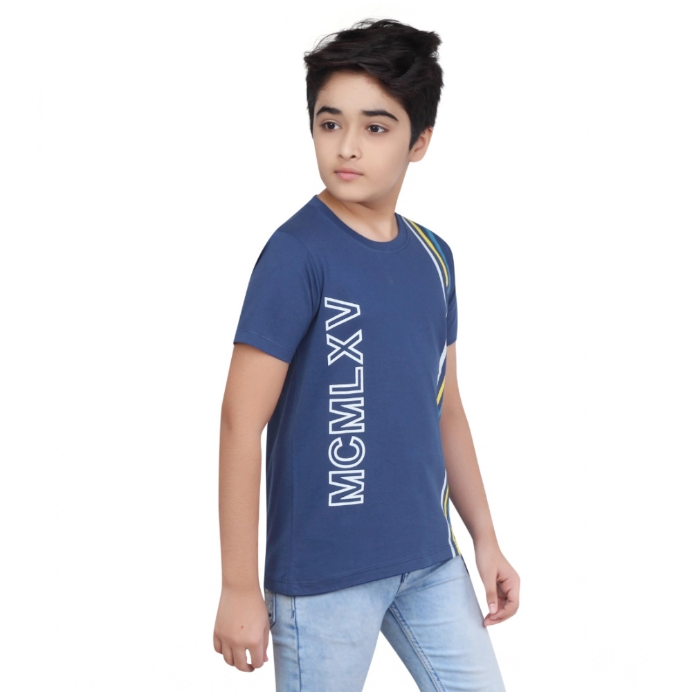Boy's Cotton Grapic Printed Round Neck T-Shirt (Blue) - Image 5