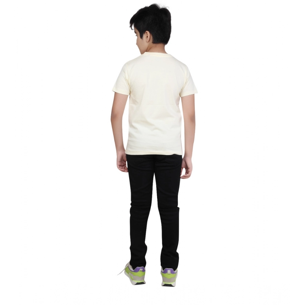 Boy's Cotton Grapic Printed Round Neck T-Shirt (Beige ) - Image 2