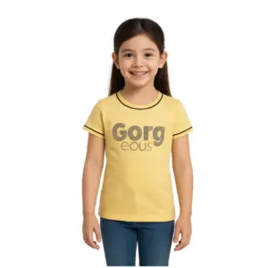 Girl's Cotton Printeded Round Neck T-Shirt (Yellow)