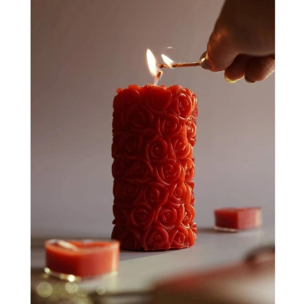 Soya Wax Small Rose Designer Pillar Scented Candle - Image 3
