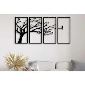 Wooden 3D 4 Pieces Tree Wall Art Panel Frame