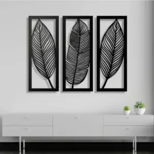 Wooden 3 Pieces Leaf Wall Art Panel Frame for Home Decor