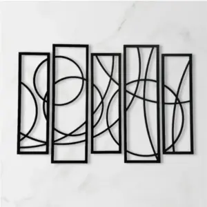Wooden 5-Piece Wall Art Panel Frame – Elegant Black Abstract Design