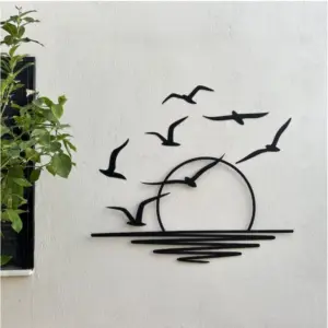 Seagulls at Sunrise Coastal Wooden Wall Decor – Black