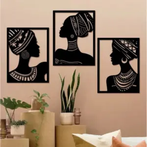 African Elegance Wooden Wall Decor – Set of 3 Panels (Black)