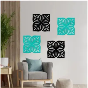 Flowers Design Wooden Wall Decor – Set of 4 Pieces