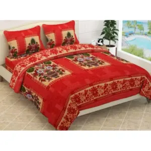 Fleece Floral Printed Double Polar Warm Bedsheet with 2 Pillow Cover (Red)