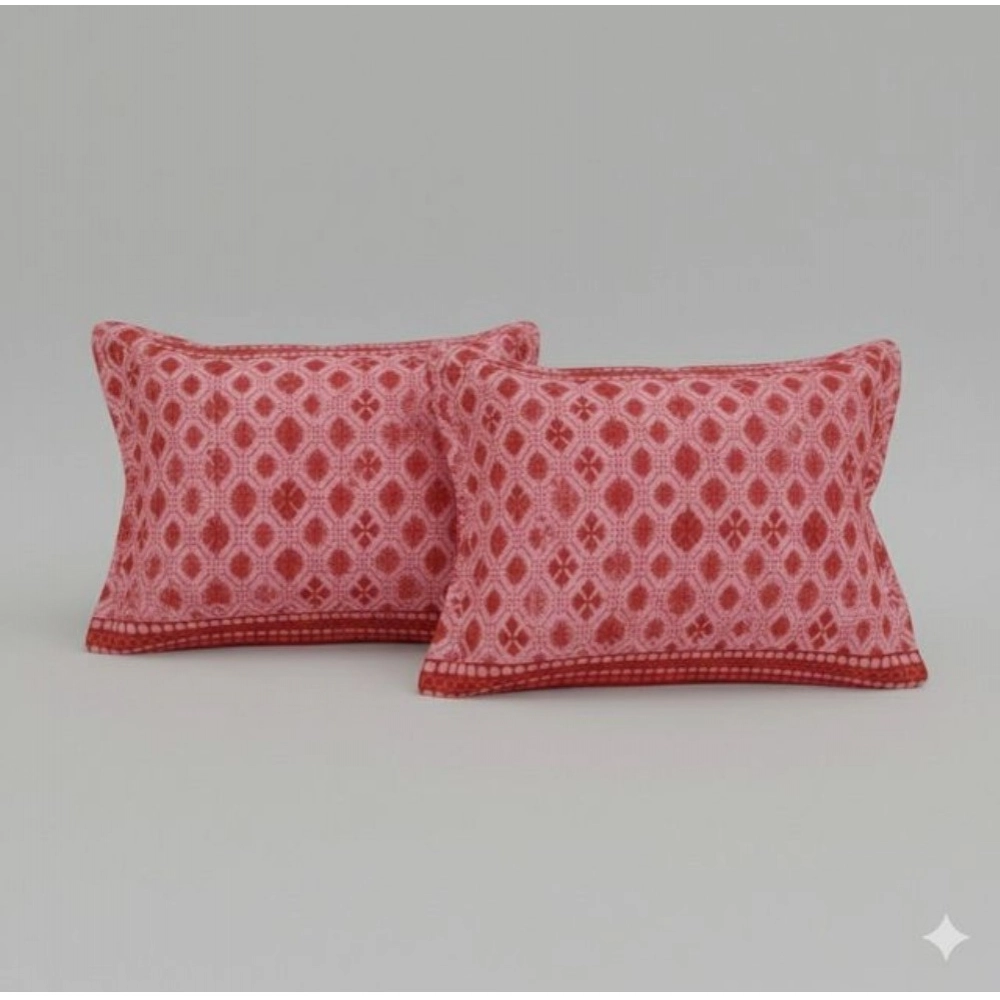 Fleece Geometric Double Polar Warm Bedsheet with 2 Pillow Cover (Red) - Image 2