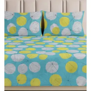Microfiber Floral Printed Double Bedsheet with 2 Pillow Covers (Green)