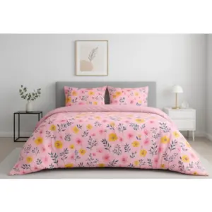 Microfiber Floral Printed Double Bedsheet with 2 Pillow Covers (Pink)
