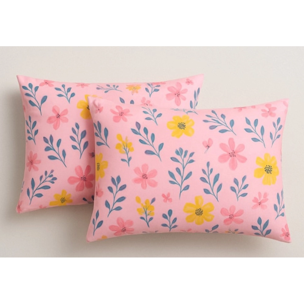 Microfiber Floral Printed Double Bedsheet with 2 Pillow Covers (Pink) - Image 2