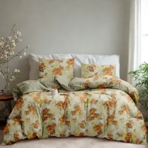 Microfiber Floral Printed Double Bedsheet with 2 Pillow Covers (Beige)