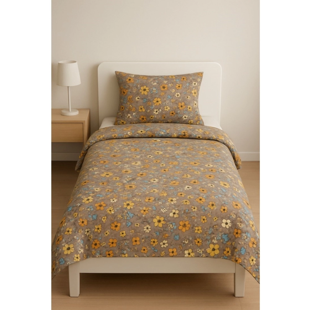Microfiber Floral Printed Single Bedsheet with 1 Pillow Cover (Multicolor)
