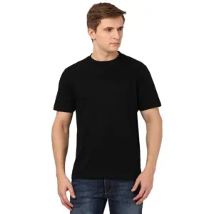 Men's Half Sleeve Round Neck Polyester T Shirt (Black)
