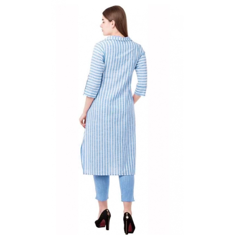Women's Printed Kurti With Bottom Set (Blue) - Image 4