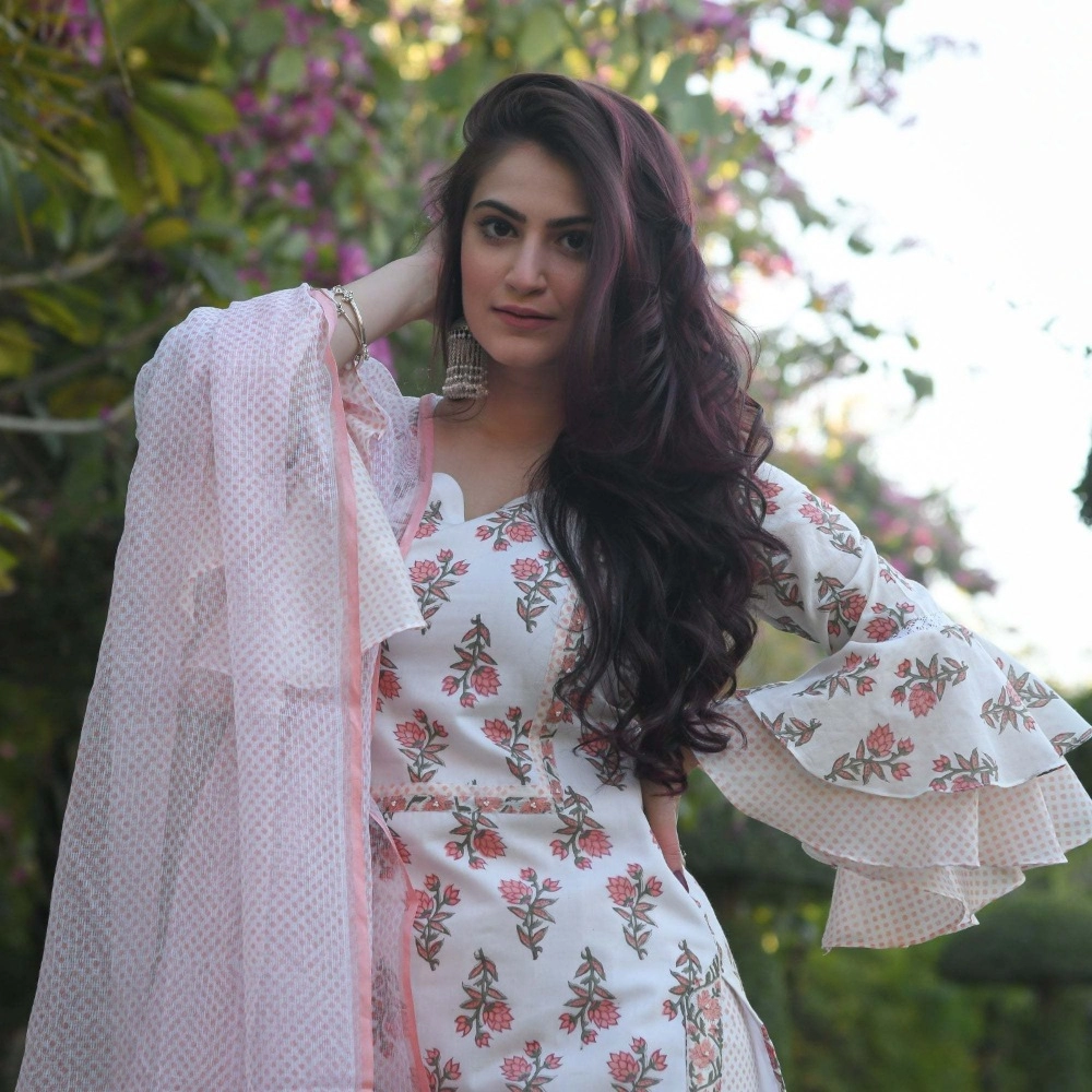 Women's Cotton Blend Printed Work Kurti With Bottom And Dupatta Set (Pink) - Image 3