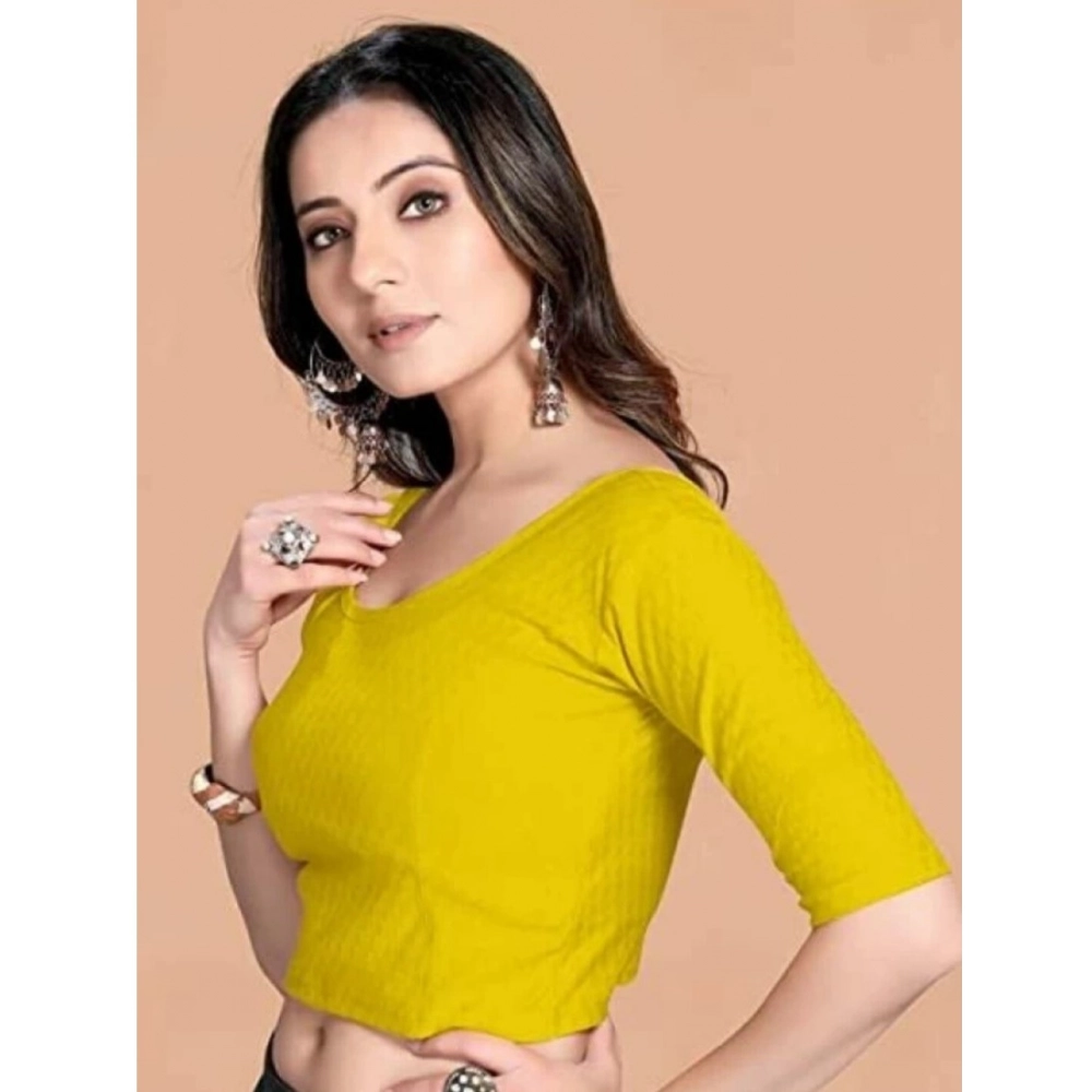 Women's?Cotton Lycra Blend Solid Non Padded Readymade Blouse (Yellow, Size: Free Size) - Image 2