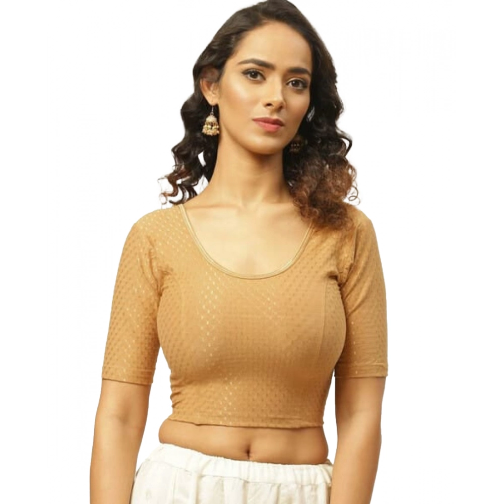 Women's?Cotton Lycra Blend Solid Non Padded Readymade Blouse (Beige, Size: Free Size)