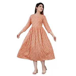 Women's Casual 3/4 Sleeve Printed Viscose Maternity Feeding Kurti (Peach)