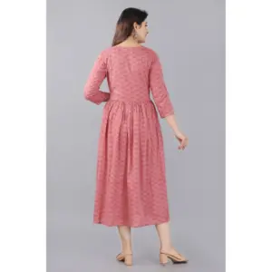 Women's Casual 3/4 Sleeve Printed Viscose Maternity Feeding Kurti (Pink)