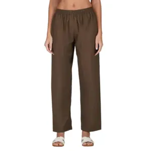 Women's Casual Cotton Cambric Solid Elastic Palazzo Trousers (Brown)