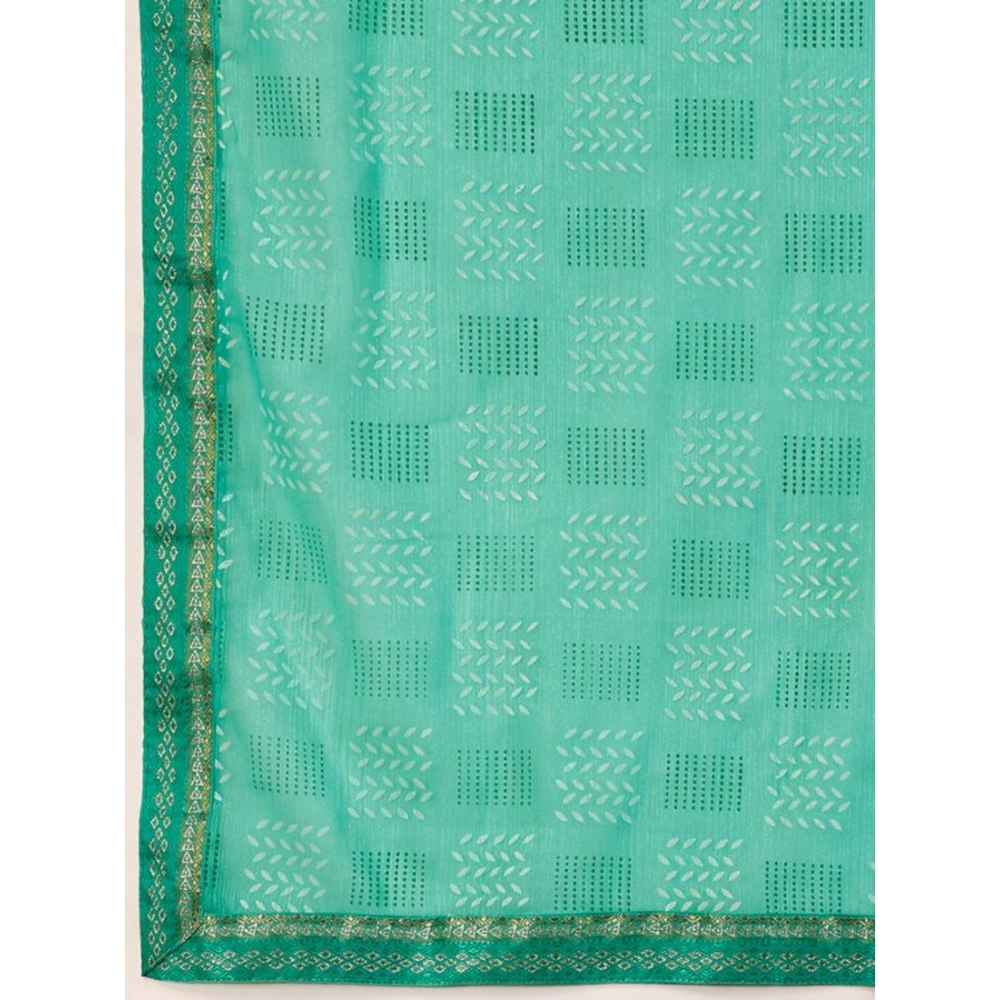 Women's Zomto Checked Saree With Unstitched Blouse (Rama Green, 5-6 Mtrs) - Image 5