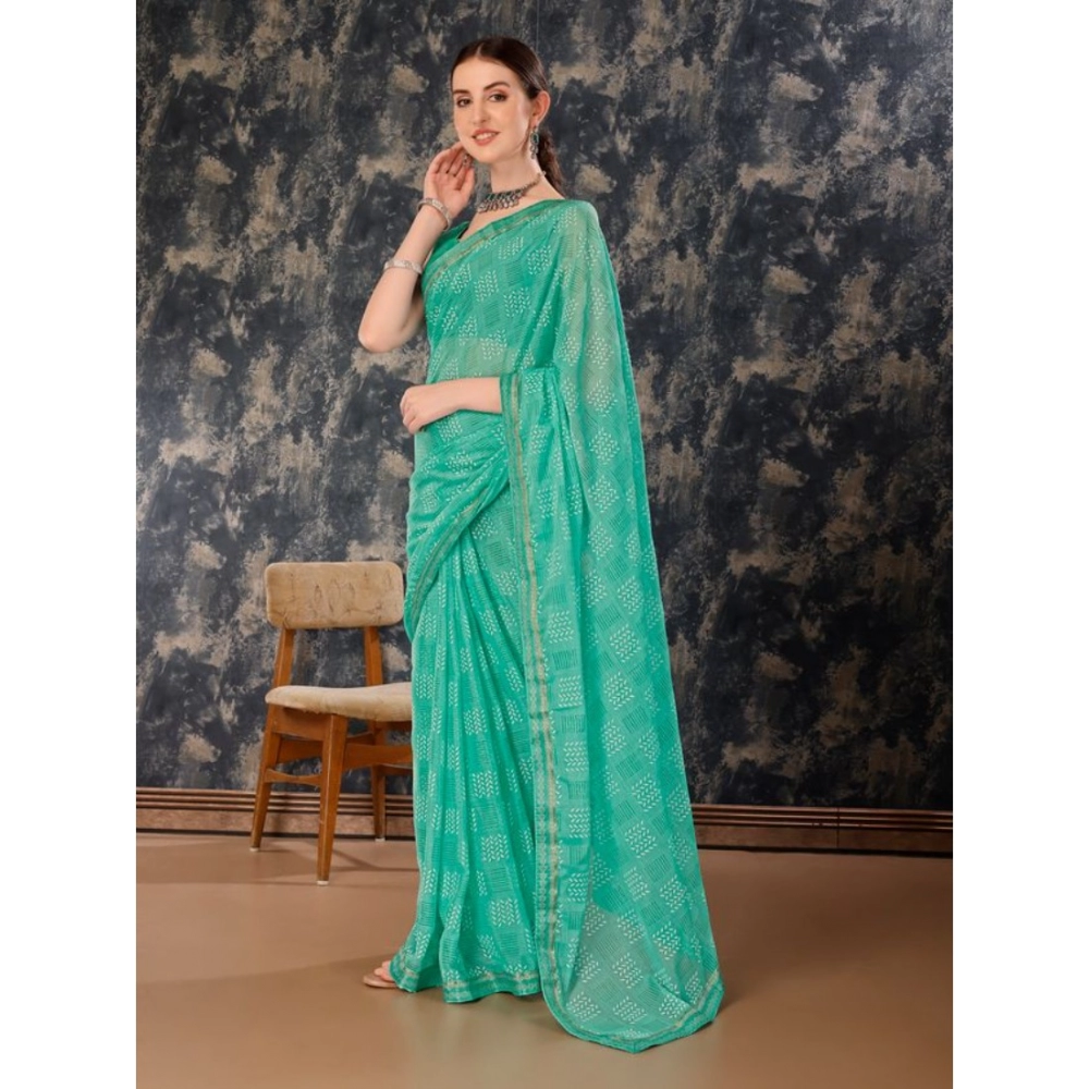 Women's Zomto Checked Saree With Unstitched Blouse (Rama Green, 5-6 Mtrs) - Image 3