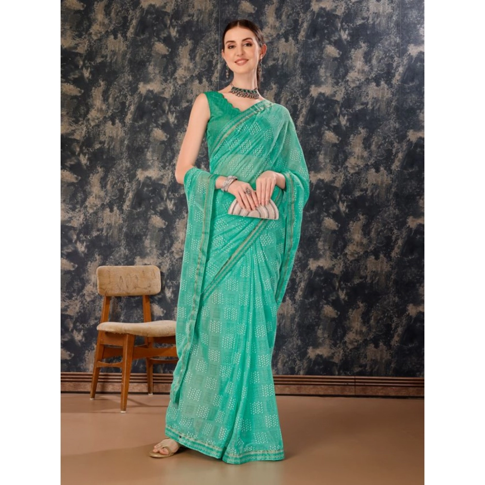 Women's Zomto Checked Saree With Unstitched Blouse (Rama Green, 5-6 Mtrs) - Image 8