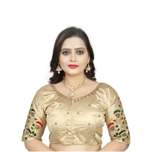 Women's Malai Silk Floral Readymade Blouse (Cream, Size: Free Size)