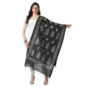 Women's Cotton Printed Dupatta (Black, Length:?Free Size)
