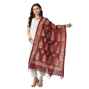 Women's Cotton Printed Dupatta (Maroon, Length:?Free Size)